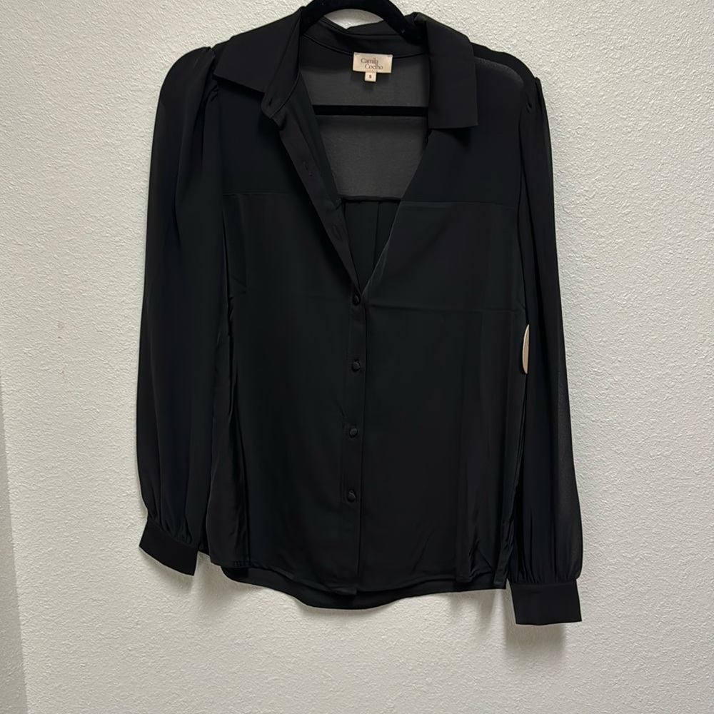 Camila Coelho Black Button Down Blouse NWT Revolve